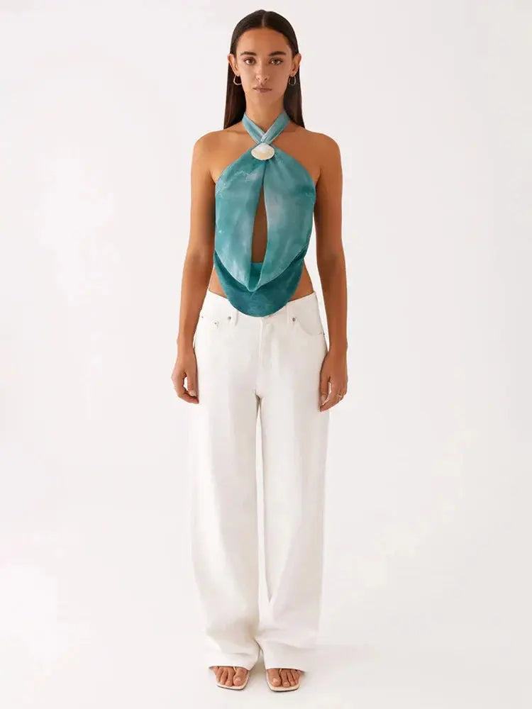 Hollow-Out Backless Halter Tank - Loran