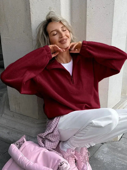 Solid Color Zip-Up Sweatshirt - Loran