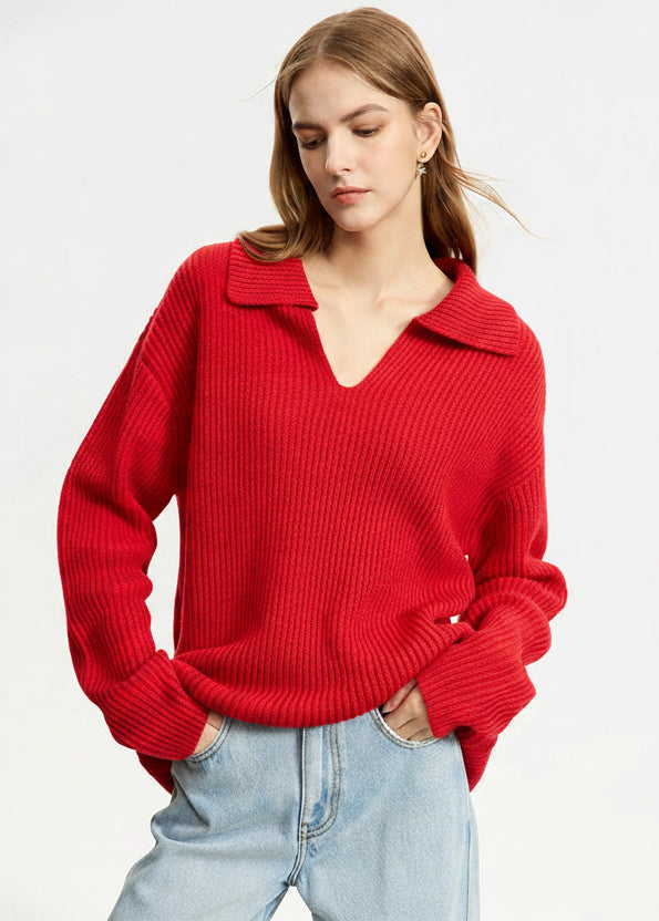 AMII Minimalist French Lazy Style Sweaters for Women 2025 Winter New Loose Casual Turn-down V-neck Long Sleeve Blouses 12344142 Loran