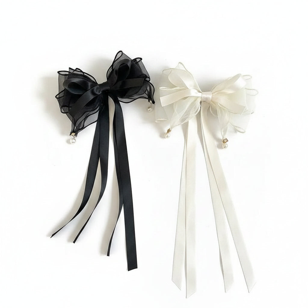 Ribbon Bowknot Hair Clip & Pearl Hairpin