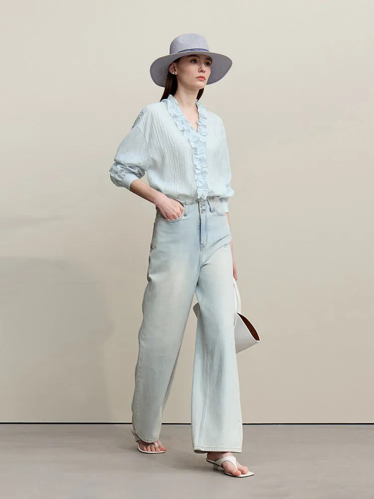 Amii Women Shirt 2026 Spring New Romantic Ruffles V-Neck Pullover Shirt Elegant Loose Long Sleeve Women's Blouses 12641123 Loran