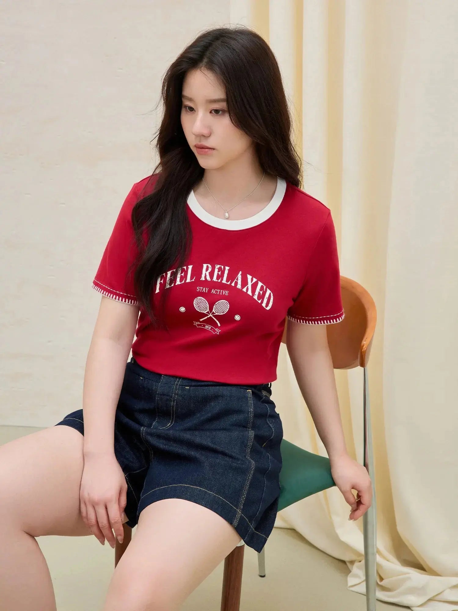 Women's Summer Contrast-Stitch Cotton Tee LORAN STORE