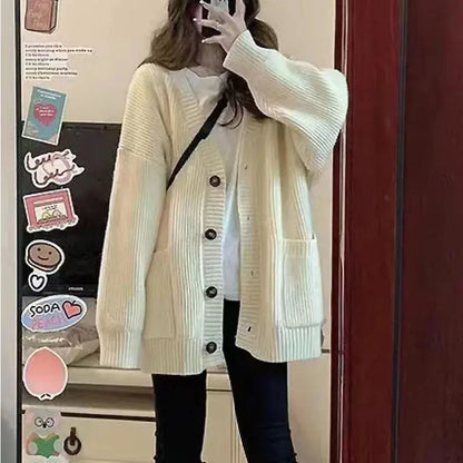 Casual V-Neck Long Sleeve Sweater Coat for Female Style - Loran