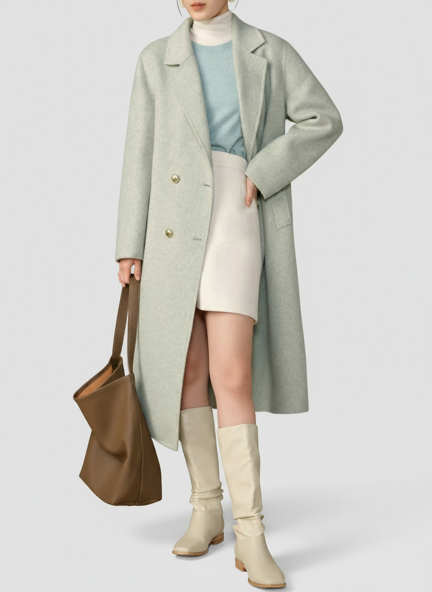 Luxury Casual Textured Woolen Coat with Fur Detail