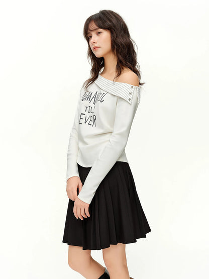Women's Asymmetric Stripe Long Sleeve T-Shirt Letter Print Top Loran