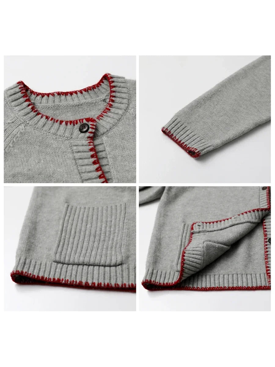 CHIC VEN Women Cardigan Loose Casual New Contrasting Color Knitted Sweaters Female Long Sleeved Jumpers Autumn Winter 2024 Loran
