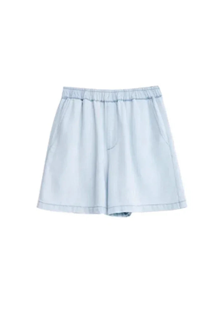 Blue Denim Set: Loose Shirt & Elastic Waist Shorts/Skirt Loran