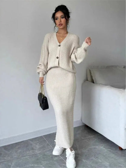 Knitted Cardigan Sweater & Skirt Two-Piece Suit - Loran