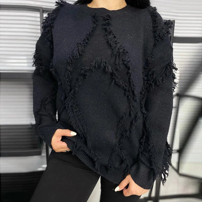 Patchwork Tassel Sweater for Women