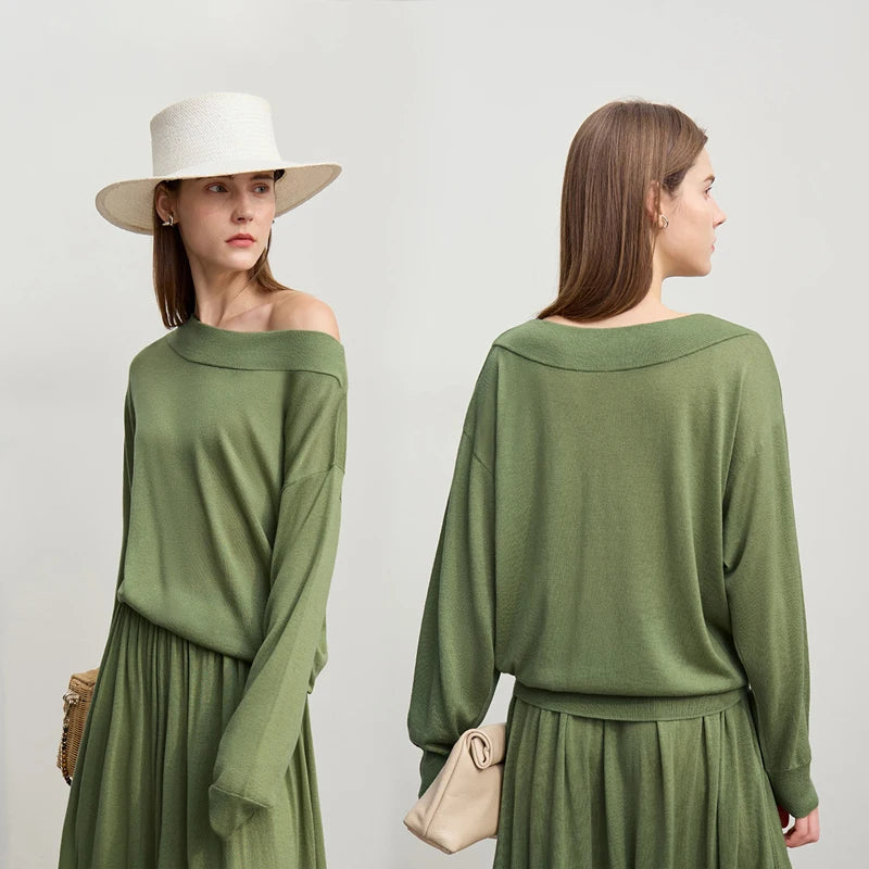 Amii Long Skirt 2026 Spring New Minimalist Wool Knitted Sweater Long A-Line Skirt Casual Solid Women's Long Sleeve Top 12651009 Loran