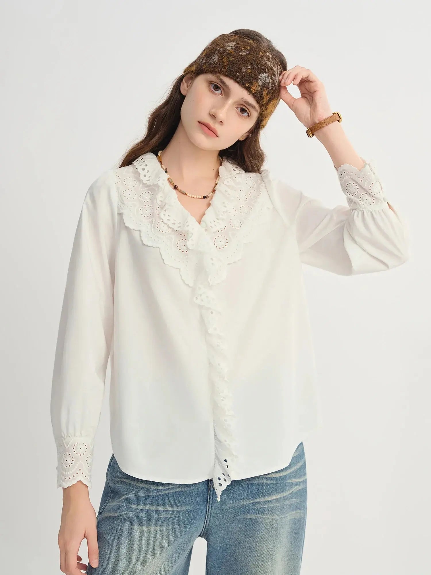 Elegant V-Neck White Shirt - Loran