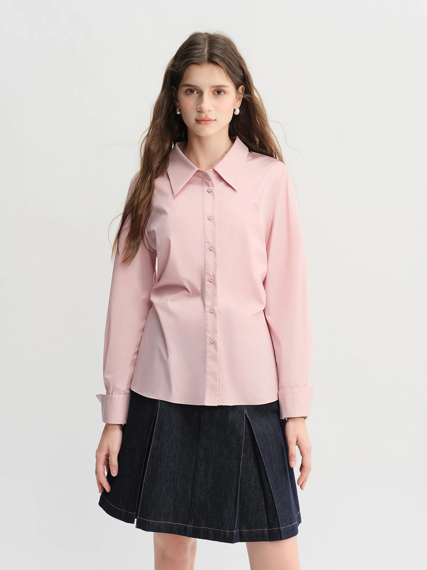 Women's 3-Color Pleated Shirt & A-Line Skirt Set Autumn Suit Loran