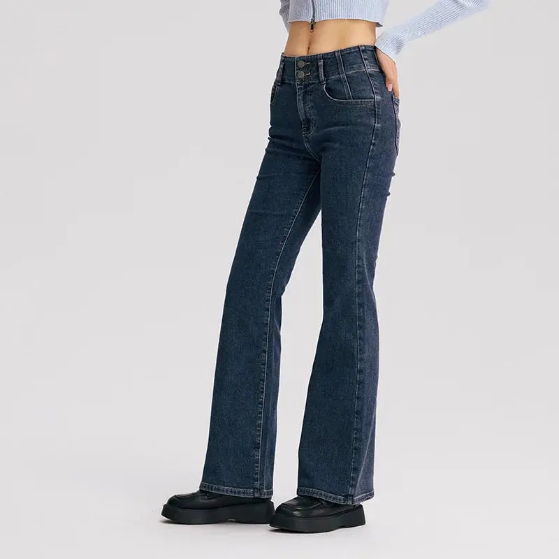 Semir Jeans Women High-Waist Flared Trousers Long Legs 2024 New Winter Fleece Floor-Sweeping Trousers LORAN STORE