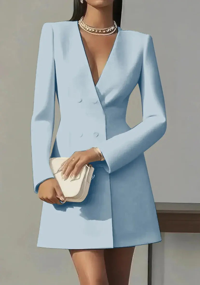 Long-Sleeved Double-Breasted Mini Dress - Loran