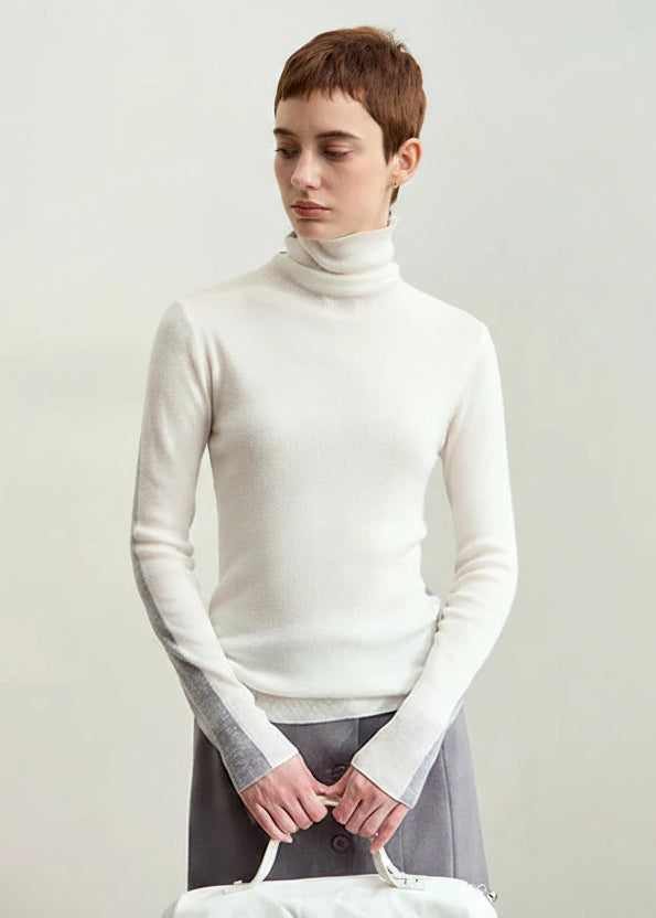 Amii Women Sweaters 2024 Winter Minimalism Long Sleeve High Neck Slim Soft Knit Tops Jumper Patchwork Sweater Clothing 12414019 Loran