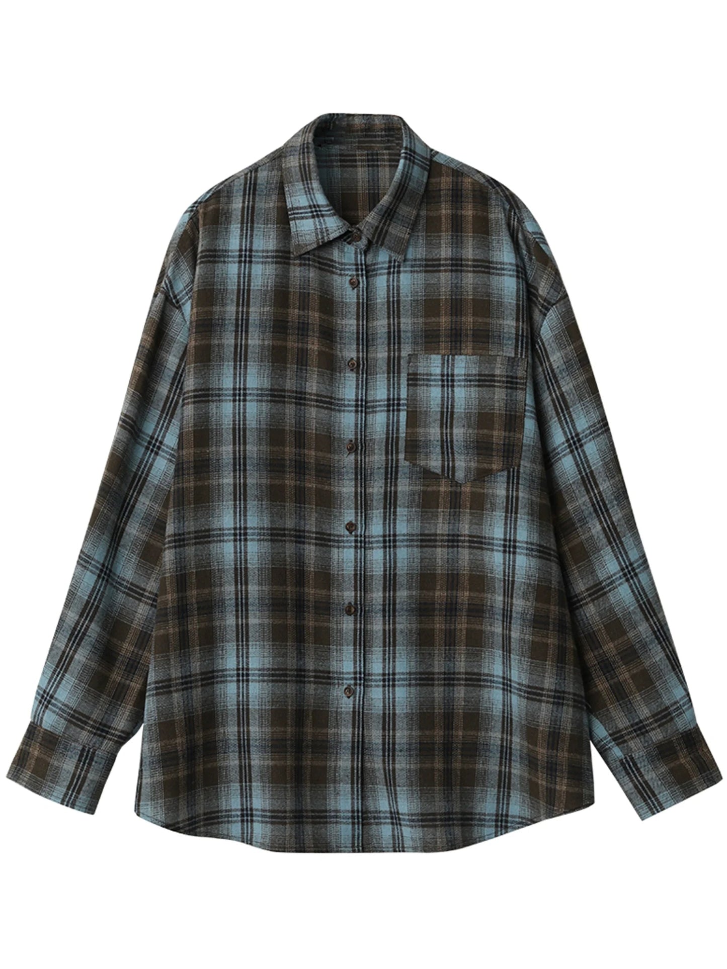 Women’s Long Sleeve Plaid Shirt Coat Loose Casual Blouse Loran