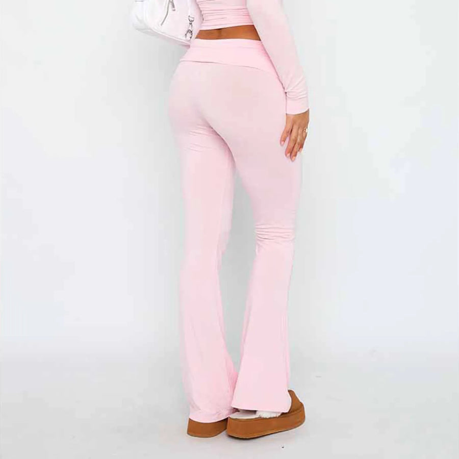 Solid Slim-Fit Flare Trousers