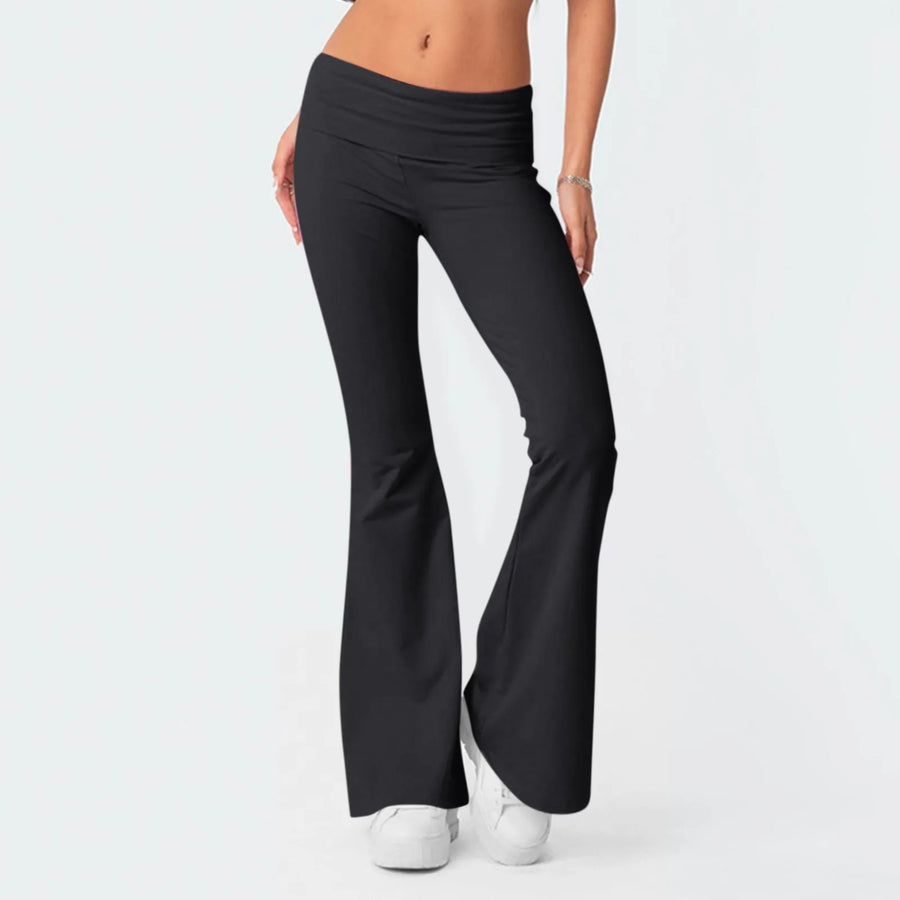 Solid Slim-Fit Flare Trousers