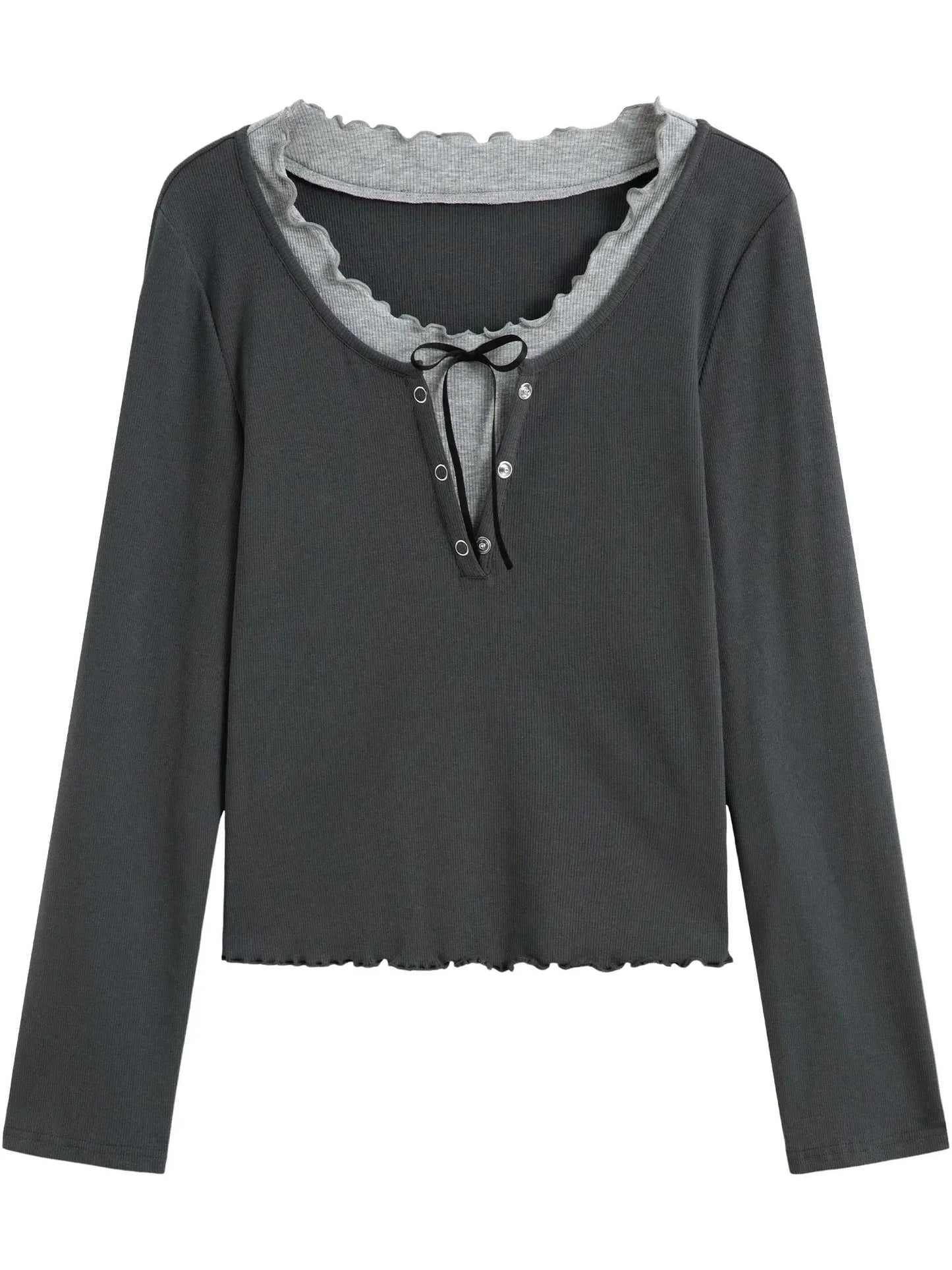 Sweet Ruffled Faux Two-Piece Knit Top (Plus Size) LORAN STORE