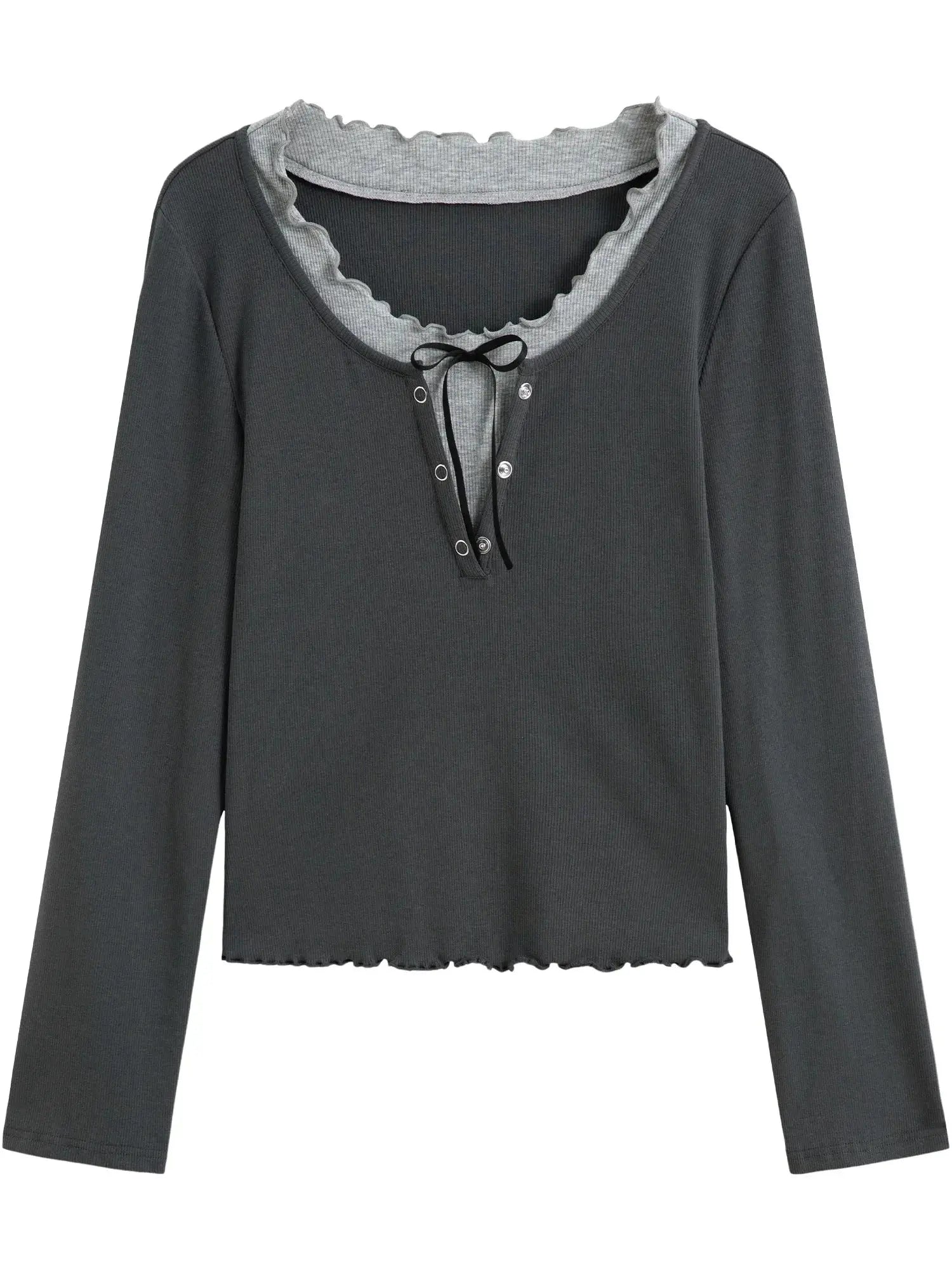 Sweet Ruffled Faux Two-Piece Knit Top (Plus Size) LORAN STORE