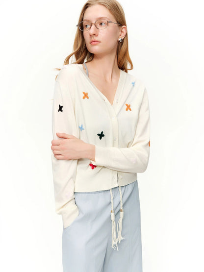 DUSHU 2026 Spring Women's Crochet Floral V-Neck Knit Cardigan, Y2K Lace Open Front Cover Up, Fresh Spring Lightweight Jacket Loran