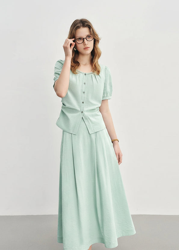 Summer Commuter Suit Pleated Shirt & Slim Skirt Set