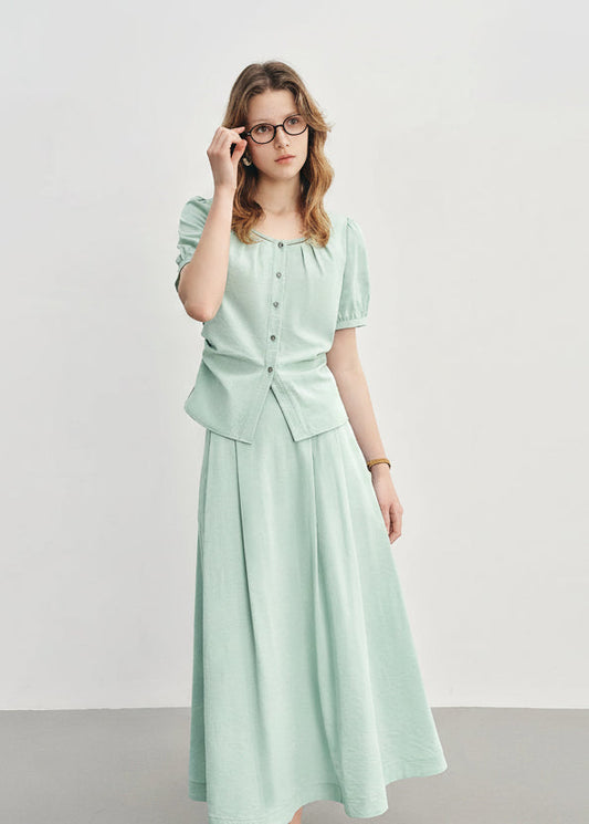 Summer Commuter Suit Pleated Shirt & Slim Skirt Set Loran