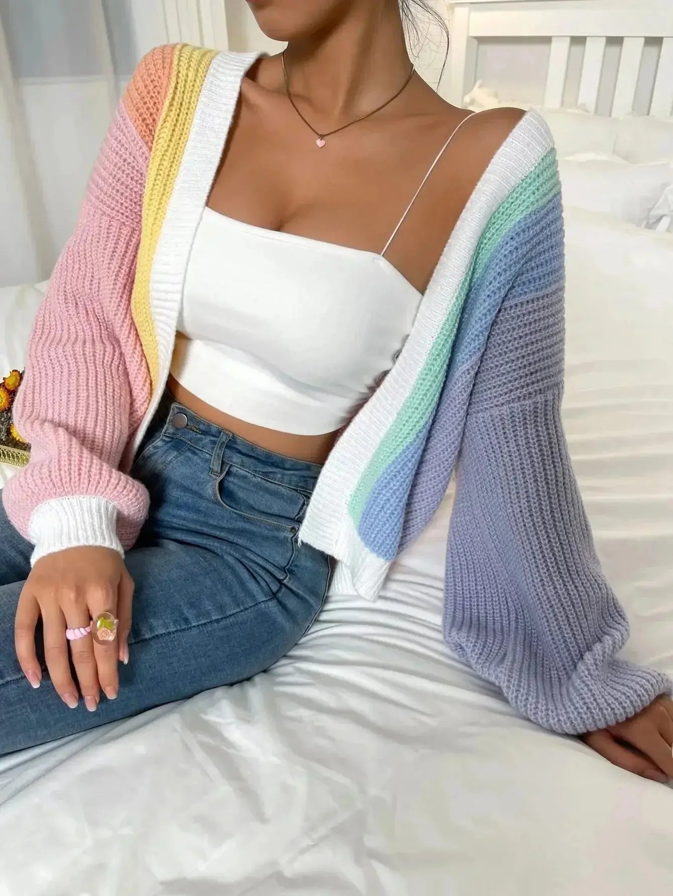 Fashionable Multi-Bar Color Block Sweater Top - Loran