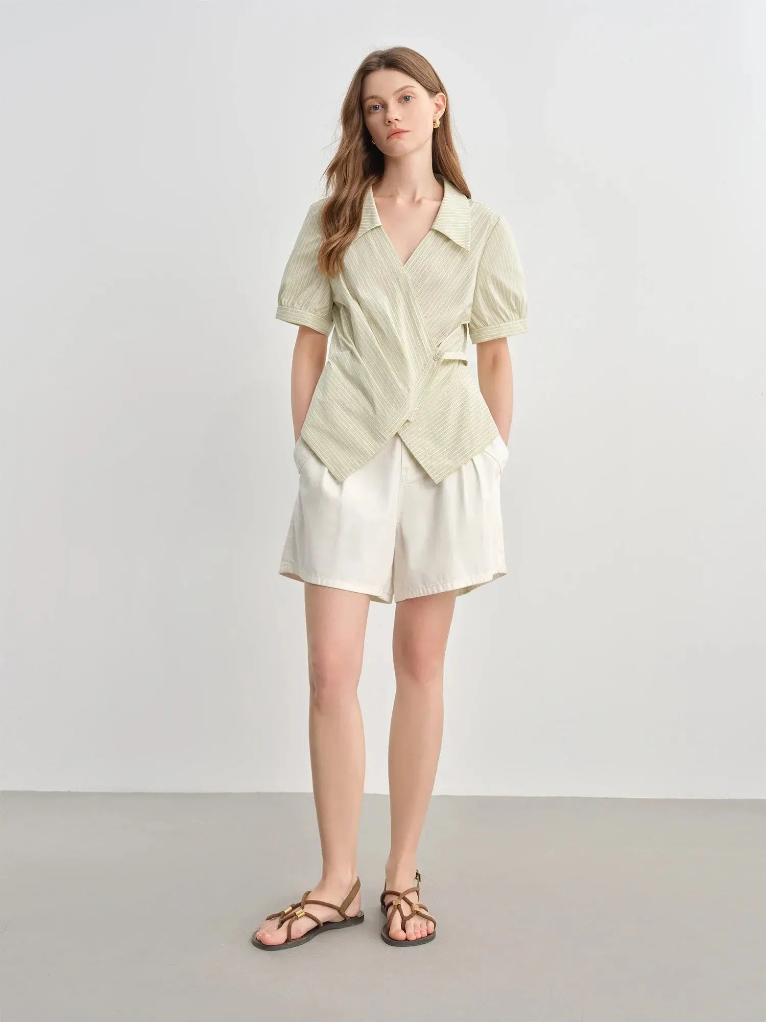 Summer Women's Striped Wrap-Front V-Neck Shirt - Loran