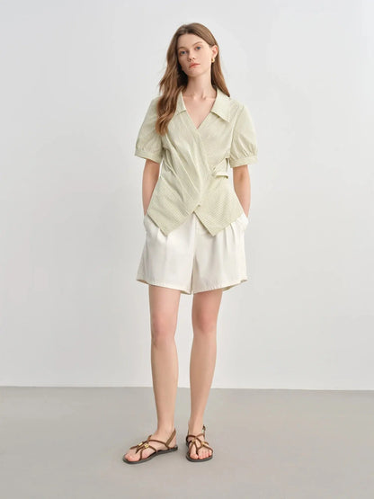 Summer Women's Striped Wrap-Front V-Neck Shirt - Loran