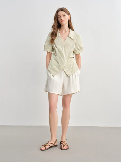 Striped Wrap Shirt V-Neck Summer Office Blouse Loran