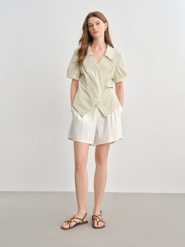 Summer Women's Striped Wrap-Front V-Neck Shirt