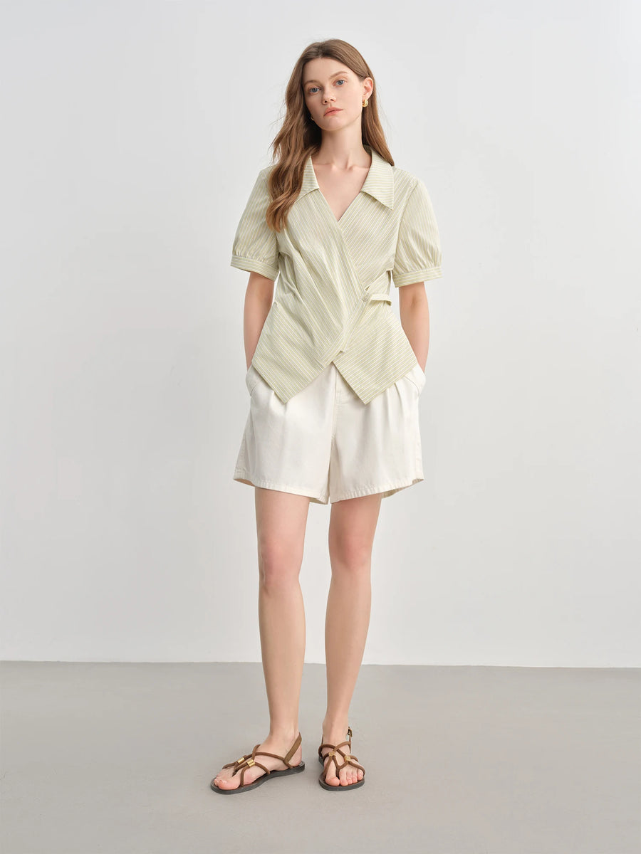Summer Women's Striped Wrap-Front V-Neck Shirt