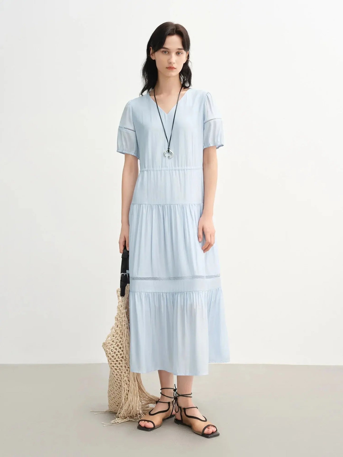 Breathable Linen Tiered Dress for a Flattering Curve - Loran