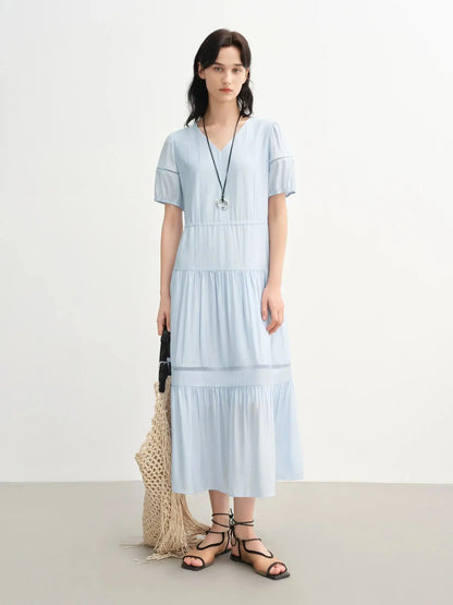 Breathable Linen Tiered Dress for a Flattering Curve - Loran