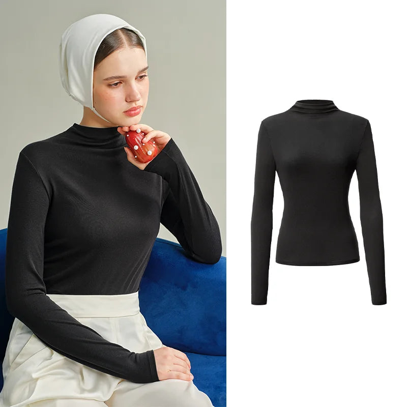 SUJIIN Winter Lyocell Wool Thermal Underwear for Women 2025 New Long Sleeve Mock Neck Base Bottoming Thermals Tops Woman WC057 Loran
