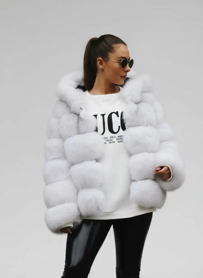 Real Fox Fur Winter Jacket with Oversized Hood - Loran