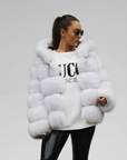 Real Fox Fur Winter Jacket with Oversized Hood