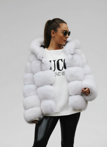 Real Fox Fur Winter Jacket with Oversized Hood