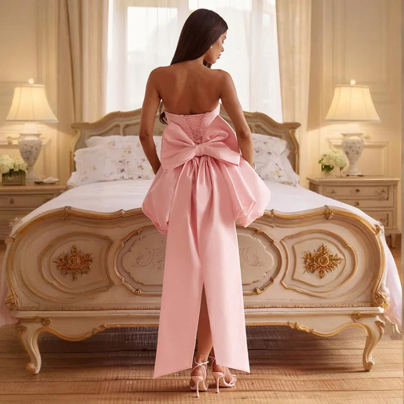 Elegant Strapless Backless Bow Dress for Evening Party