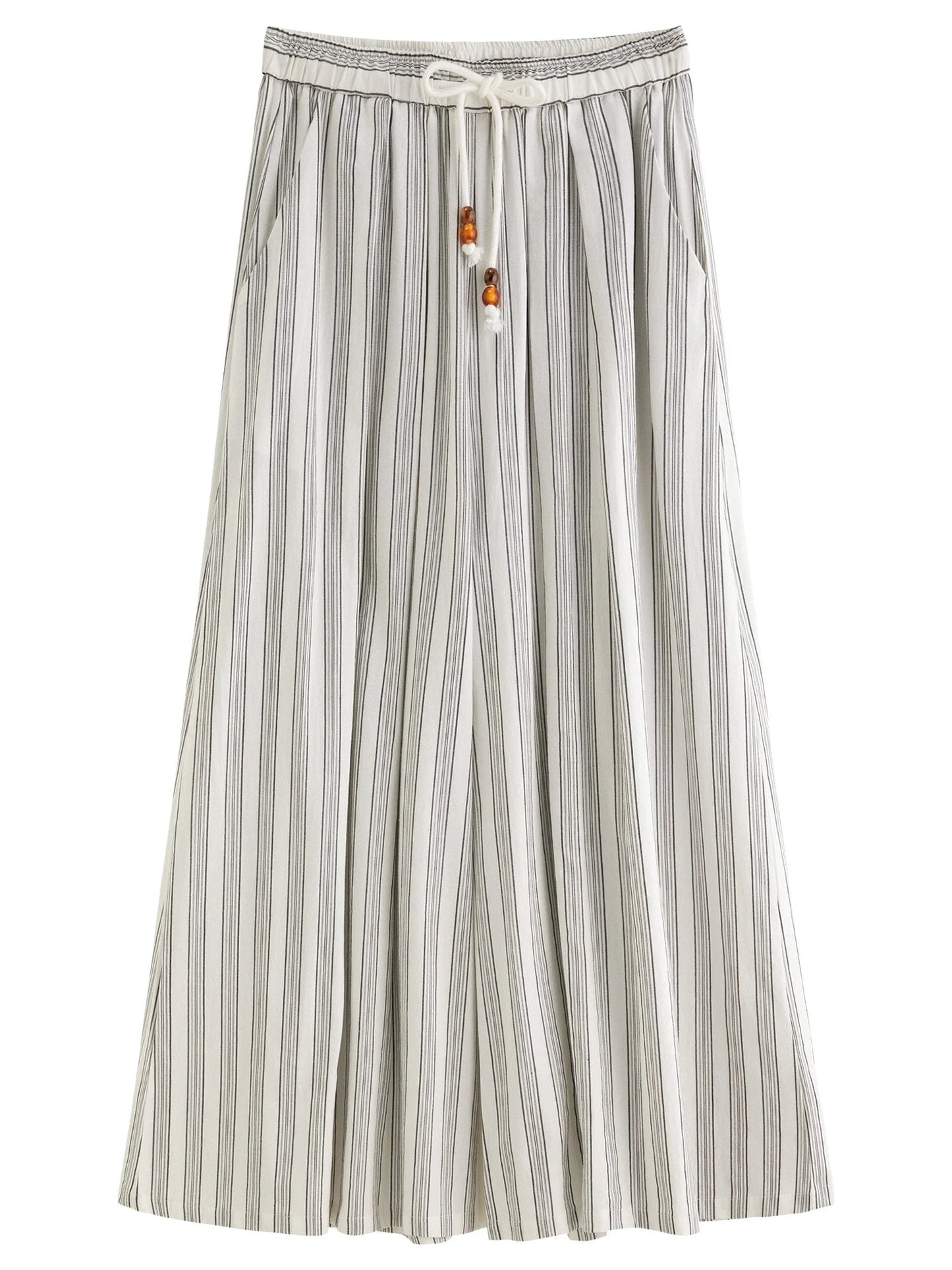 Cotton-Linen Wide Leg Pants Striped Resort Wear Loran
