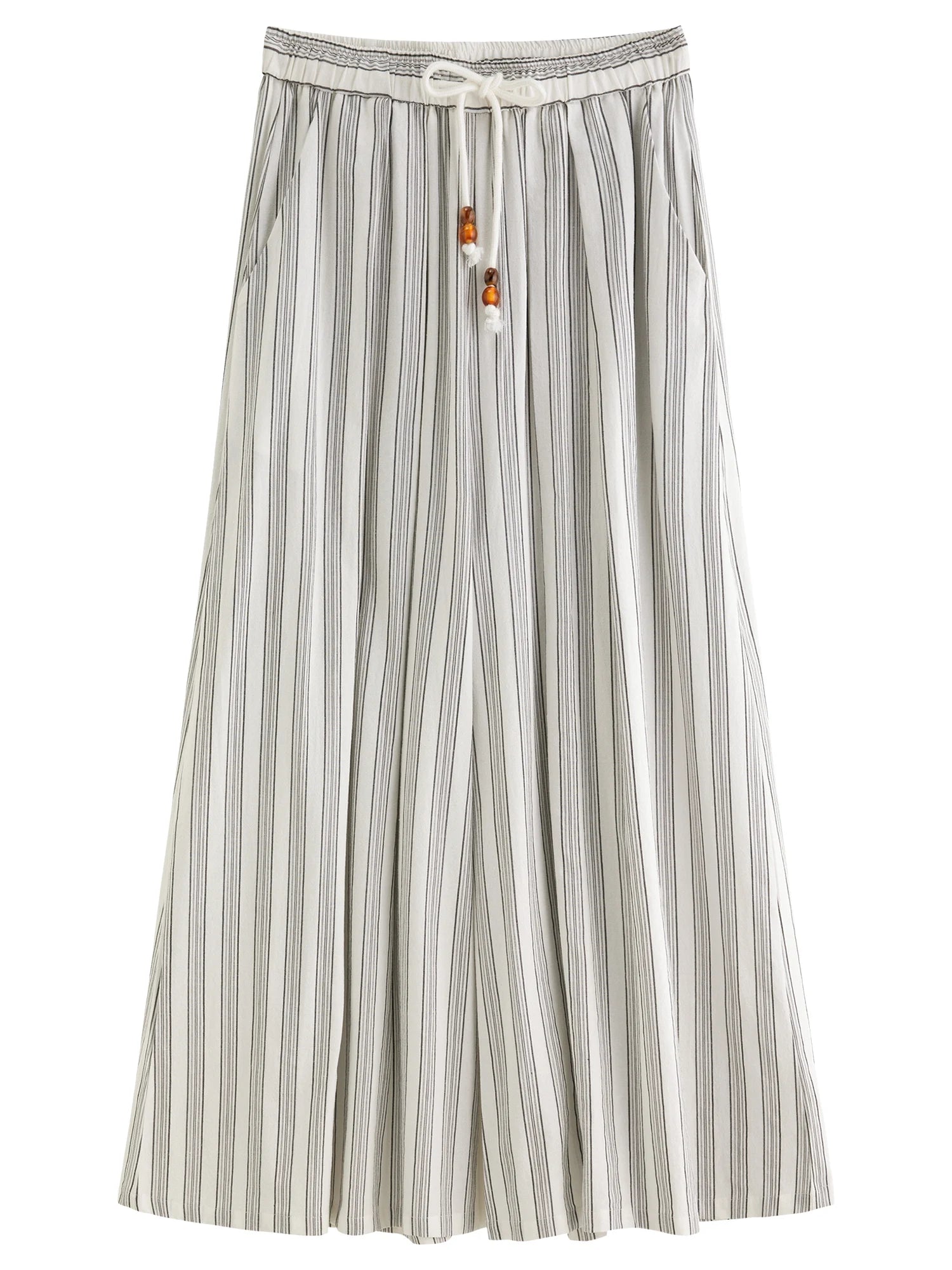 Cotton-Linen Wide Leg Pants Striped Resort Wear Loran