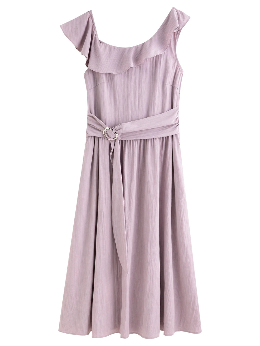 Lavender Ruffled Off-Shoulder Long Dress