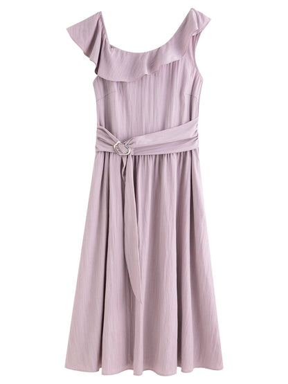 Light Purple Ruffled Off-Shoulder Summer Maxi Dress Loran