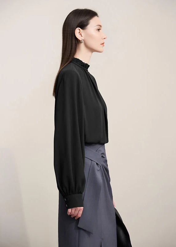 Amii Blouse For Woman 2026 Spring New Elegant Commuter Edge Pleated Chiffon Shirt Thin Pullover Women's Long-sleeve Top 12641066 Loran