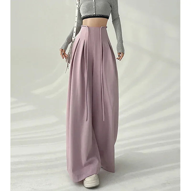 Lace-Up High-Waist Wide-Leg Trousers