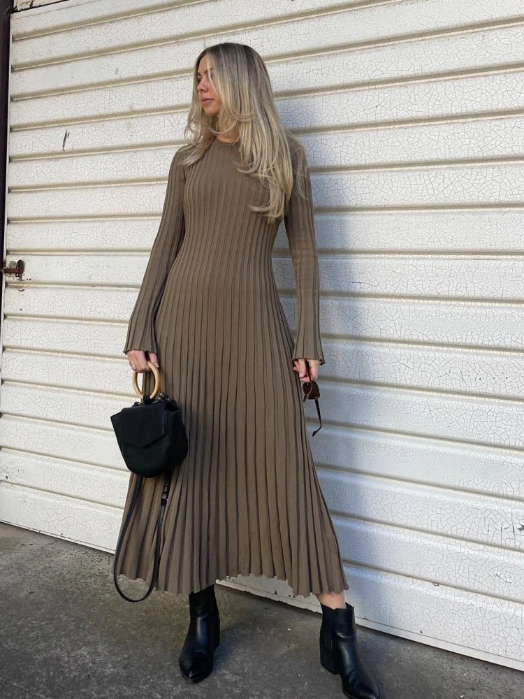 Elegant Knit Soft Pleated Women's Dress - 3IN SMART Shop  #