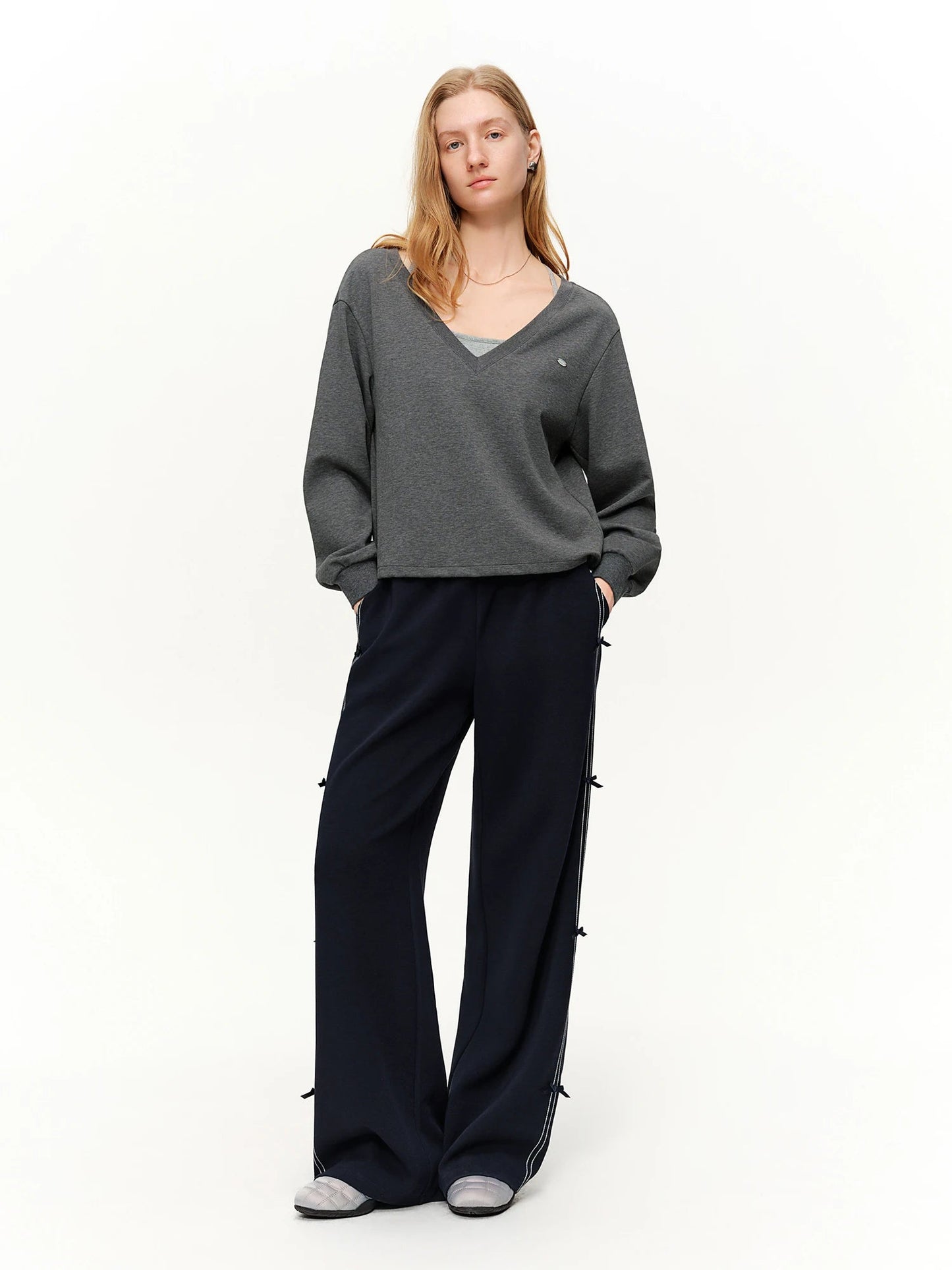DUSHU 【Tie of Hearts】Sweet & Chic Bow-Decorated Wide Leg Pants New Spring 2026 Collection Women's High-Waisted Casual Pants Loran