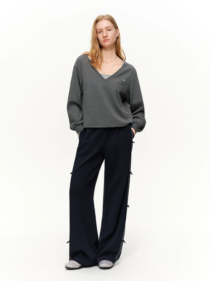 DUSHU 【Tie of Hearts】Sweet & Chic Bow-Decorated Wide Leg Pants New Spring 2026 Collection Women's High-Waisted Casual Pants Loran