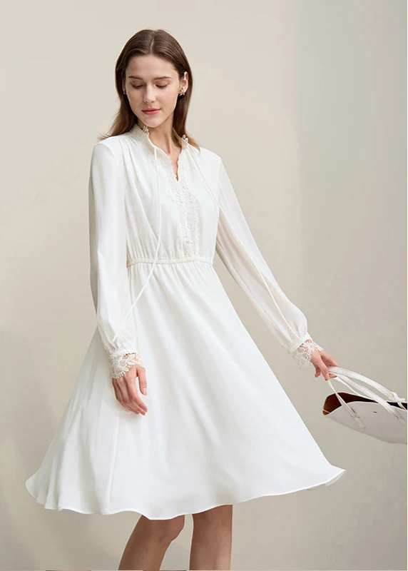 Amii Dresses For Woman 2026 Spring New Elegant Lace Splicing Strap Dress Women's Rubber Waist-fitted Chiffon Midi Skirt 12611020 Loran